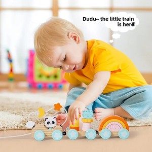 Set di <span class=keywords><strong>trenini</strong></span> in legno per bambini, trenino impilabile in legno per bambini piccoli, trenino con animali, giocattolo Montessori per bambini e bambine, regalo di Natale e compleanno - Product Image 3