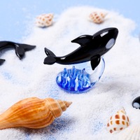 Figura de Orca Hecha a Mano en Vidrio, Mini Adorno de Ballena Asesina, Decoración de Animales en Vidrio Lampwork, Decoración para Acuario, Terrario, Escritorio, Regalo