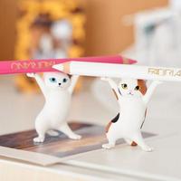 Décor à la maison dessin animé chat porte-stylo support dessin animé en céramique artisanat ornements jouet maison accessoires ensembles cadeaux mignons petits animaux