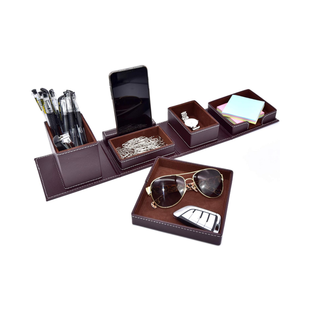 Office Desk Organizer Storage Boxes PU Leather Office Foldable Desktop Organization Storage Box