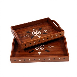 Plateaux de rangement élégants en bois de manguier de qualité supérieure, faits à la main avec des détails en sheesham et noyer, pour la maison, l'hôtel, le salon. - Product Image 1