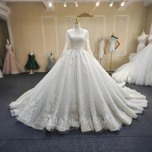 Vestido de Fiesta o Boda Largo hasta el Suelo, Estilo Imperio, con Encaje Color Marfil, Apliques de Cristal y Pedrería, para ANY34 Fashion Civil - Product Image 1