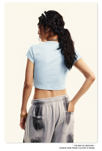 Top Corto de Primavera y Verano para Mujer, 235G, Lavado, de Manga Corta, Sexy, Camiseta de Manga Corta para <span class=keywords><strong>Chicas</strong></span> - Product Image 5