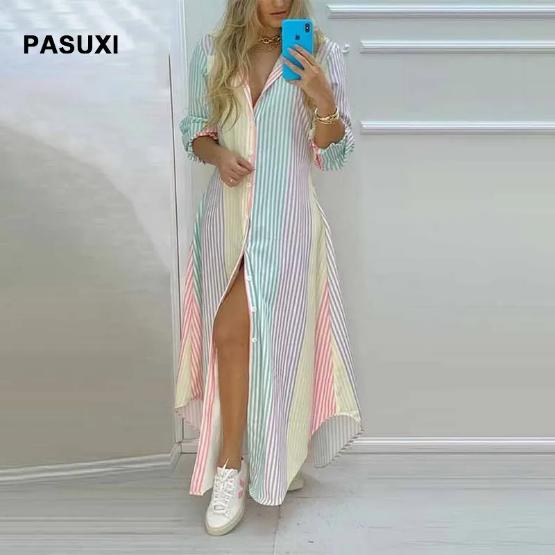 PASUXI女性シングルブレストイレギュラーロングドレス新聞レタープリントドレス2023年春夏