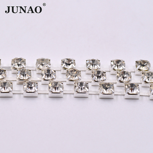 JUNAO SS20 SS24 SS28 SS38 chaîne de strass en verre clair me coudre <span class=keywords><strong>Tal</strong></span> garniture cristal appliques Strass ruban pour bijoux à bricoler soi-même - Product Image 4