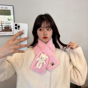 <b>Bear</b> Scarf Faux Rabbit Fur Neck Warmer White Solid Color Juvenile Winter Outdoor Windproof Pullover Scarf - Product Image 3