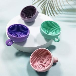 Mini Silicone Makeup <b>Brush</b> Cleaning Bowl UV Printing Portable <b>Scrubbing</b> Bowl Fits Universal <b>Brushes</b> Home Hotel Travel Use - Product Image 4