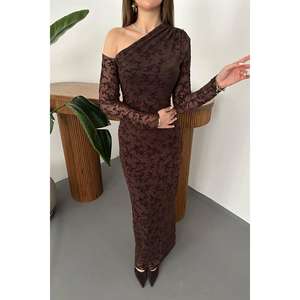 Robe de soirée longue marron transparente pour femme, style robe de bal, silhouette élégante pour soirée formelle, vente en gros - Product Image 2