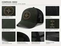 Casquette Sportive en Maille Respirante avec Dos en Polyester/Coton et Badge Compas sur le Devant, Style Expédition, pour Détaillants d'Équipements de Plein Air, Patch Personnalisé