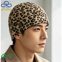 Gorro de punto grueso premium con estampado de leopardo, puño plegado, diseño de animales, afelpado, estilo urbano, logotipo personalizado, fabricante directo ODM OEM