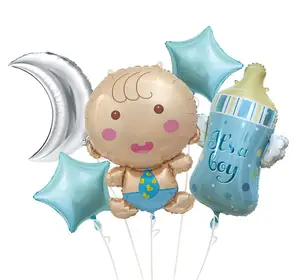 Wholesale Baby Bottle Crown Moon Round Ball Star Foil Balloon Set Birthday Party Set Helium Balloon Party Decorations