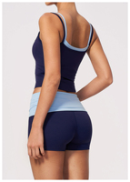Ensemble de yoga grande taille best-seller : débardeur double couche et short color block à taille repliable