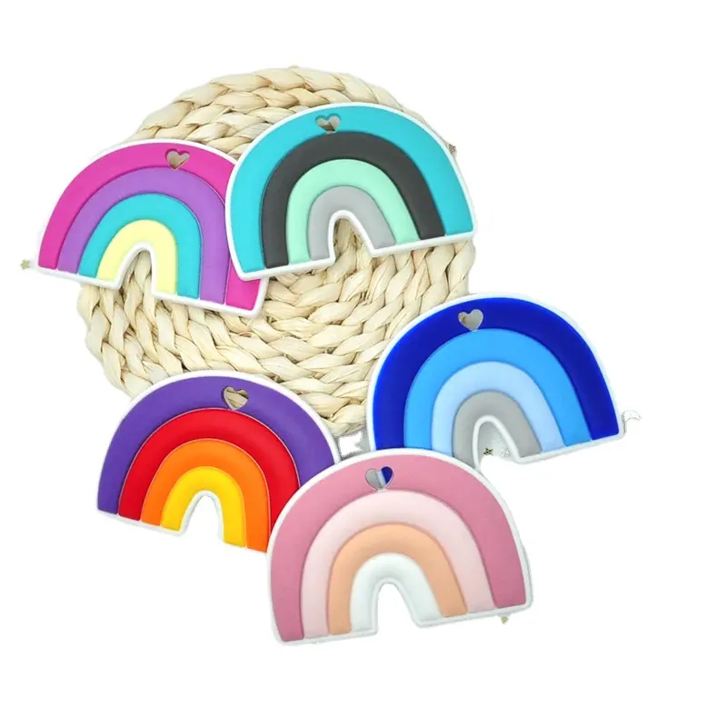 F041 100% Food Grade Safe Baby Teether Silicone Chew Toys Rainbow Chewable Kids Infant Teethers Baby Newborn Teether Toy