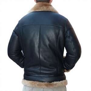 Chaqueta Bomber de Invierno para Hombre, de Cuero Genuino, con Forro de Piel Sintética, Cuello Alto, Cierre de Cremallera, Transpirable, Resistente al Viento, Personalizable OEM - Product Image 4
