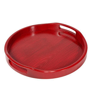 Round <b>tea</b> <b>tray</b> with handle and non-slip painted double sword series imitation wood round wood grain <b>tray</b> - Product Image 1