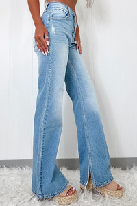 Jeans de Mezclilla Azul Claro Shewin 2025, Transpirables, de Cintura Alta, con Abertura Lateral, Corte Recto, para Mujer, Casuales, de Verano - Product Image 4