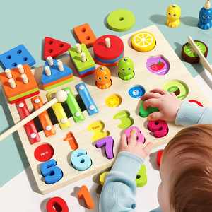 4/5-In-1 Multifunctional Wood Stacking Peg Toy Number Recognition Xylophone Shape Sorting Fruit Cognition Kids Learning Fun - Product Image 6
