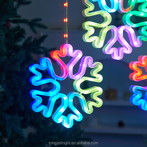 Lámpara de Pared Decorativa Navideña para Interiores y Exteriores, Letrero Luminoso de Neón con Copos de Nieve, Luz Intermitente de Meteorito, Iluminación Decorativa IP44, Material de Vidrio, Funciona con Batería - Product Image 2