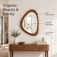 Miroir mural de forme irrégulière en forme de galet, avec cadre en bois massif de qualité supérieure, pour la décoration du salon, style naturel