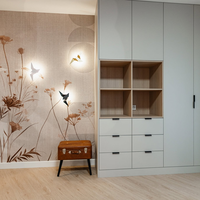 Fabrication de placards de cuisine modulaires de haute qualité avec robinet en quartz, panier de rangement et placage en chêne laqué brillant
