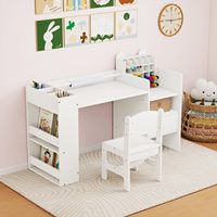 Ensemble table et chaise pour tout-petits avec porte-rouleau de papier amovible, armoire à compartiments, tiroir de rangement et étagère à livres, 2-en-1