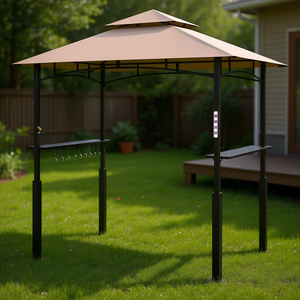 Gazebo para Asador al Aire Libre de 8' x 5' con Estructura de Acero Marrón, Luces LED, Estantes Laterales, Ganchos y Abrebotellas - Product Image 2