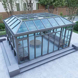 简单设计的抗风绝缘精致日光房自由站立露台钢化室外铝框玻璃日光室