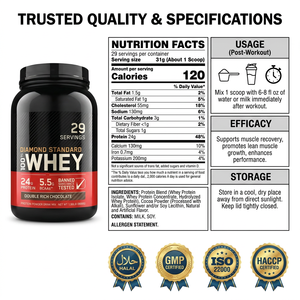 Proteína de Suero de Leche 100% Estándar Diamante de Marca Privada OEM, Suplemento para el Crecimiento y la Recuperación Muscular, Chocolate Doble Intenso - Product Image 6