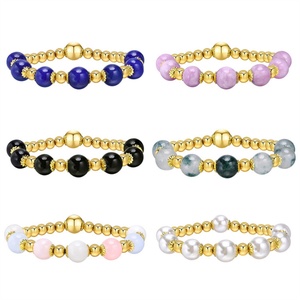 Custom Gold Plated Pearl Stainless Steel Beaded Cuff Bangles Natural Stone Women's Jewelry Casual/Sporty & Fashionable - Product Image 1