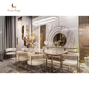 ダイニングテーブル8席長方形大理石ダイニングテーブルセット高級高級ゴールド - Product Image 2