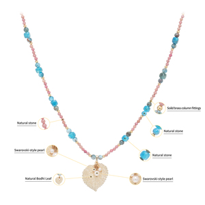 <span class=keywords><strong>Collana</strong></span> con Ciondolo Unisex Bohemien Vintage in Titanio Placcato con Perle di Pietra Naturale, Cristallo Austriaco e Imitazione Perla, con Venature a Foglia d'Albero Reale - Product Image 2