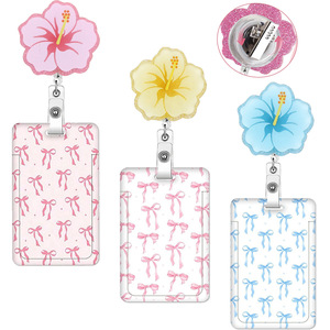 Heavy-duty <b>ID</b> card <b>holder</b> with five-petal flower design, fun and shiny, retractable, suitable for school use, anti-loss and - Product Image 1