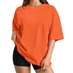 เสื้อยืดสีส้มขนาดใหญ่พิเศษสำหรับผู้หญิง ไซส์พลัส คอกลม แขนสั้น สไตล์เจอร์ซีย์ ความยาวปกติ เสื้อยืดสตรีทแวร์ - Product Image 1