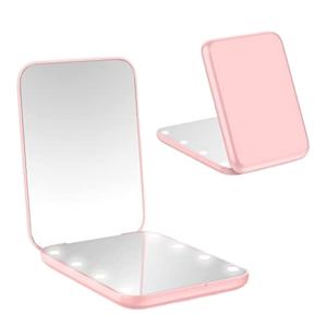 Miroir de poche portable avec logo personnalisé, miroir de maquillage compact pliable de voyage avec lumière LED, grossissement 2X, miroir LED - Product Image 1