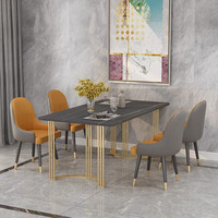 Ensemble de table à manger moderne en marbre artificiel rectangulaire avec base dorée et structure en acier inoxydable pour la salle à manger