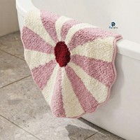 Thick Fluffy Microfiber Cute Bath Mat Pink Flower Pattern Absorbent Tufted Shaggy Non Skid Washable Bathroom Carpet