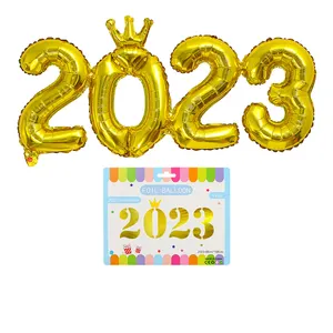 2023フォイルクラウン結合バルーン16インチ番号アルミホイルバルーン新年バルーンセット