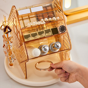 Rotating Cosmetic Storage Box With Jewelry Organizer 360 Degree Desktop <b>Makeup</b> Organizer For <b>Dressing</b> <b>Table</b> Pet Material - Product Image 3