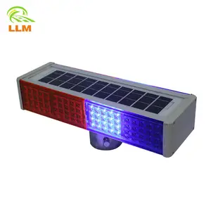 Solar Energy Strong Light Red And Blue Led Flashing Safety Traffic Barrier Signal Flash Light Integrated Night Warning Light