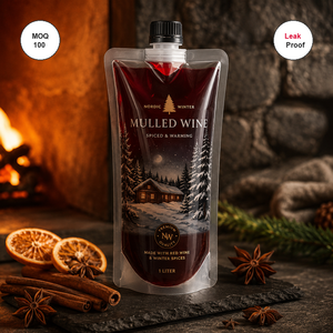 Pochette personnalisée imprimée avec bec verseur pour boissons chaudes de Noël, <span class=keywords><strong>vin</strong></span> <span class=keywords><strong>chaud</strong></span>, emballage plastique à faible MOQ - Product Image 1