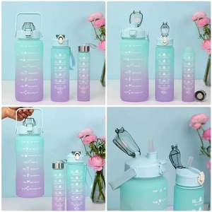 ชุดขวดน้ำแบบไล่สี 3 ชิ้น พร้อมฝาปิดหลอดดูดและตัวบอกเวลา  วัสดุ PC พกพาสะดวก สำหรับเล่นกีฬา ขนาด 2000 มล. 900 มล. 500 มล. - Product Image 2