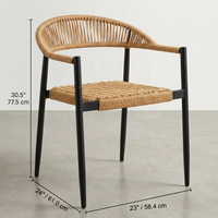 Fauteuil d'extérieur résistant aux intempéries avec pieds métalliques coniques robustes et dossier en corde