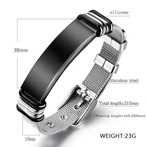 Braccialetto da <span class=keywords><strong>uomo</strong></span> personalizzato in acciaio inox <span class=keywords><strong>con</strong></span> barra vuota impermeabile regolabile cinturino in maglia <span class=keywords><strong>con</strong></span> classico stile geometrico per l'<span class=keywords><strong>incisione</strong></span> - Product Image 5