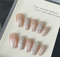 TSZS Faux Ongles à Presser en Acrylique Faits Main Rose Nude Dégradé 10 Pièces Style Simple et Tendance French Cat Eye Amande Vente en Gros