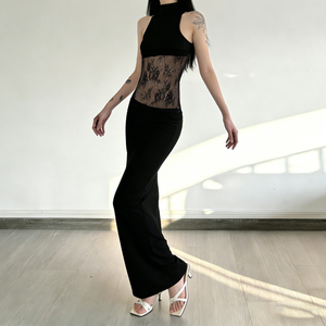 Robe de soirée élégante pour femme, longue, sexy, en dentelle florale, tricotée, transparente, sans manches, dos nu, respirante, pour l'été - Product Image 6