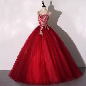 Claret Ball Gown Wedding Dress Sweetheart Neckline Empire Waist Tulle Fabric Women's Formal Dress - Product Image 3