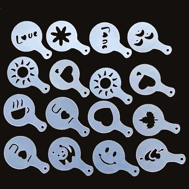 Customized Wholesale 12 Pcs PP Material Coffee Latte Garland Mould Decorating Cappuccino Foam Latte Mould Coffee Art Stencil