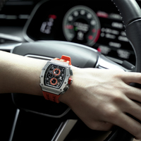 Montre-bracelet TSAR BOMBA pour homme avec mouvement à quartz VK67 en forme de boîtier Tonneau importé du Japon et bracelet en silicone