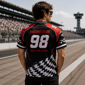 Camiseta de Sublimación Personalizada OEM para Eventos de Motorsport, Estilo a Cuadros, con Impresión de Números, para Carreras Callejeras, Recuerdo de Día de Pista - Product Image 3
