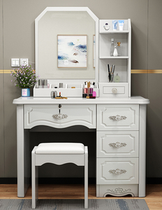 Gran oferta, mesa de maquillaje de tocador tradicional antigua, estante de almacenamiento <span class=keywords><strong>multicapa</strong></span> de madera maciza blanca de 4 cajones para dormitorio o escuela - Product Image 1